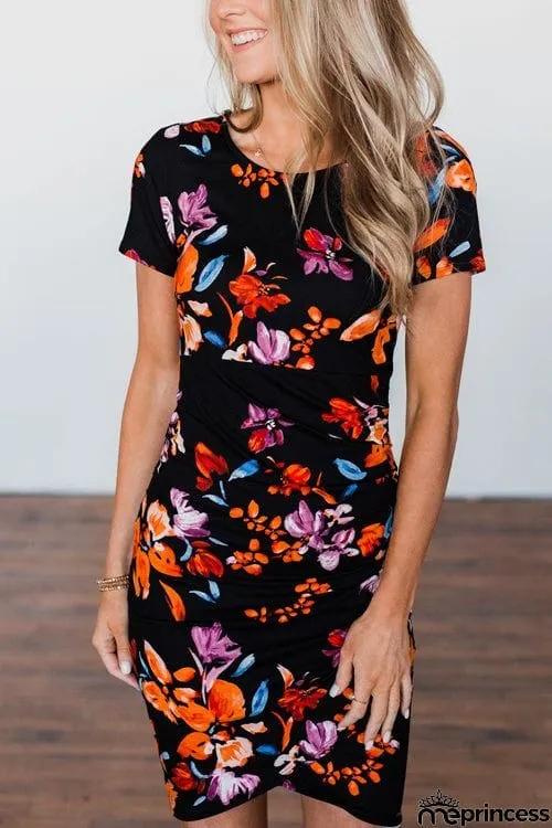 Fashion O Neck Printed Short Sleeve Dress