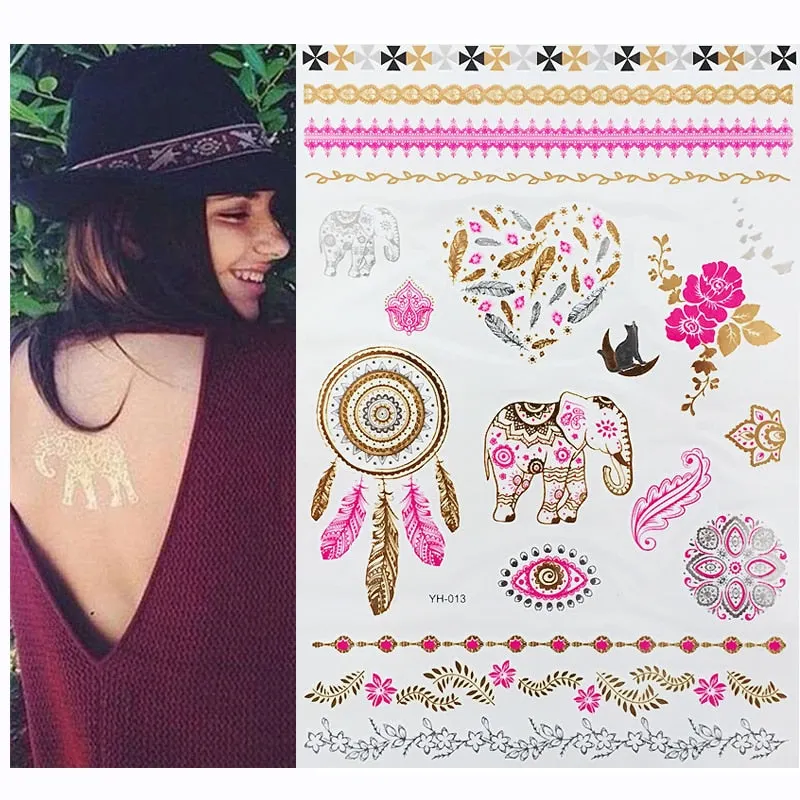 Temporary Tattoos Gold Silver Metallic Tattoo Arm Body Tattoo Cool Bracelet Style Girl DIY Golden Flash Tattoos
