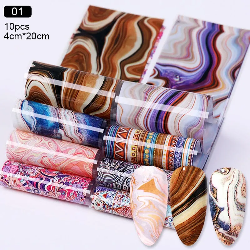 10Pcs/Bag Nail Art Transfer Foil Sticker Abstract Image Blue French Tip Wraps Adhesive Decals Nails Decoration Accessories-Nail Inspo