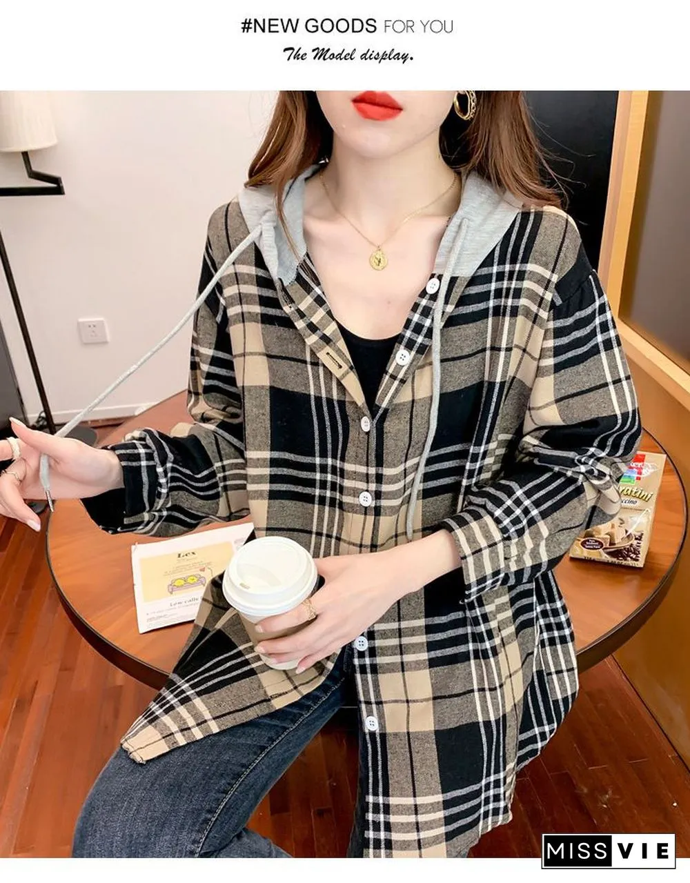Oversizd Fit Button Up Hoodies Casual Multi Colored Hooded Flannel Shirt
