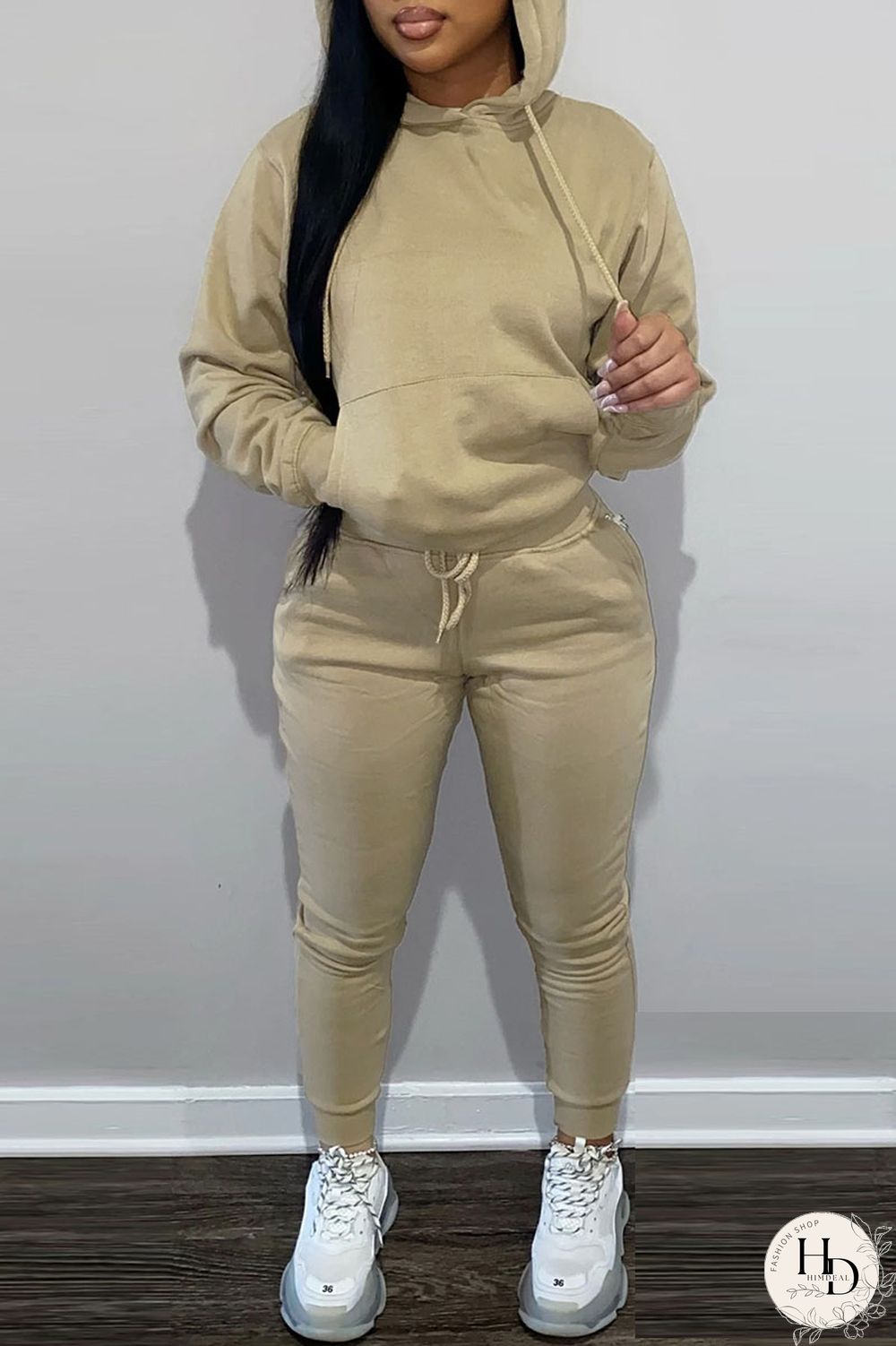 Red Fashion Casual Solid Basic Hooded Collar Long Sleeve Two Pieces
