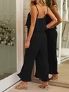 Spaghetti-Neck Falbala Backless Solid Color Casual Jumpsuit