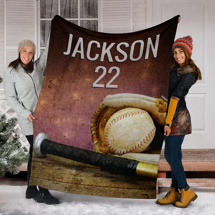 Personalized Baseball Blanket, Baseball Boy Sherpa Fleece Blanket | BKKid501