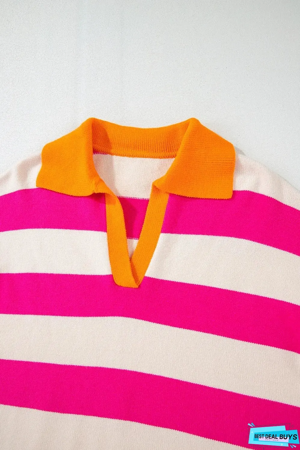 Contrast Stripes Johnny Collar Long Sleeve Sweater