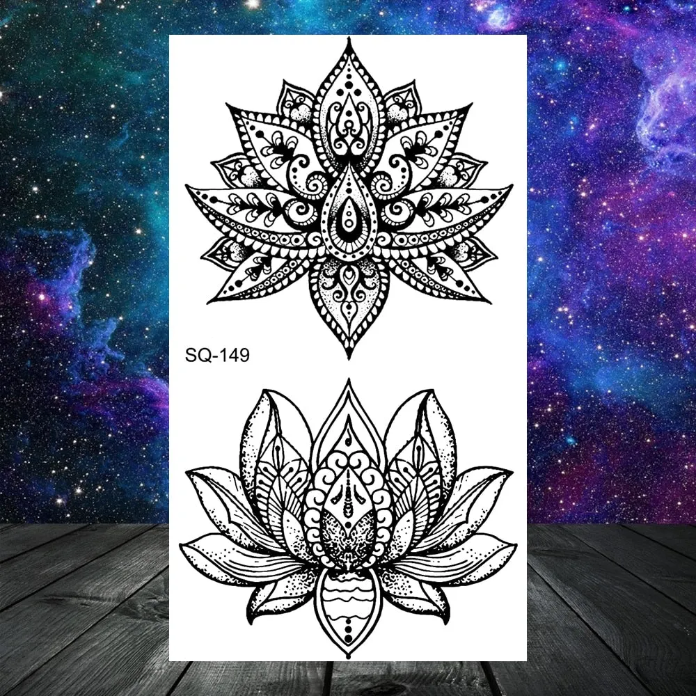 Elephant Lotus Butterfly Henna Temporary Tattoos For Women Adult Men Lion Dragon Flower Dragon Fake Tattoo Neck Arm Small Tatoos
