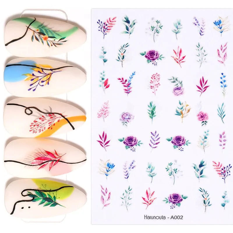 1 Sheet Russian Series Letter 3D Nail Sticker Flower Leaves Nail Transfer Beautiful Decals Slider Nail Art DIY Decoration