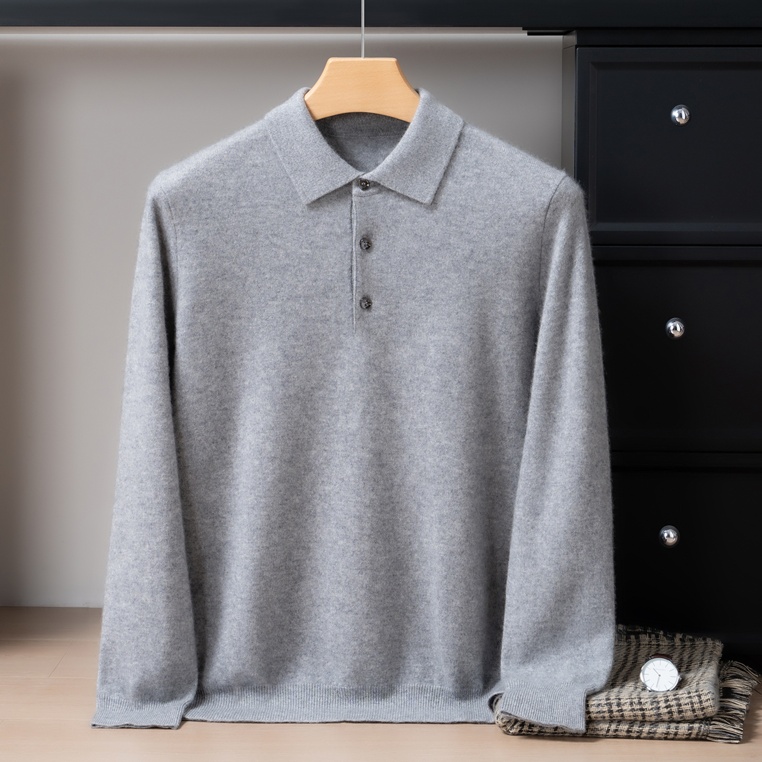 Men's Polo Collar Cashmere Sweater | Business Casual Style REAL SILK LIFE