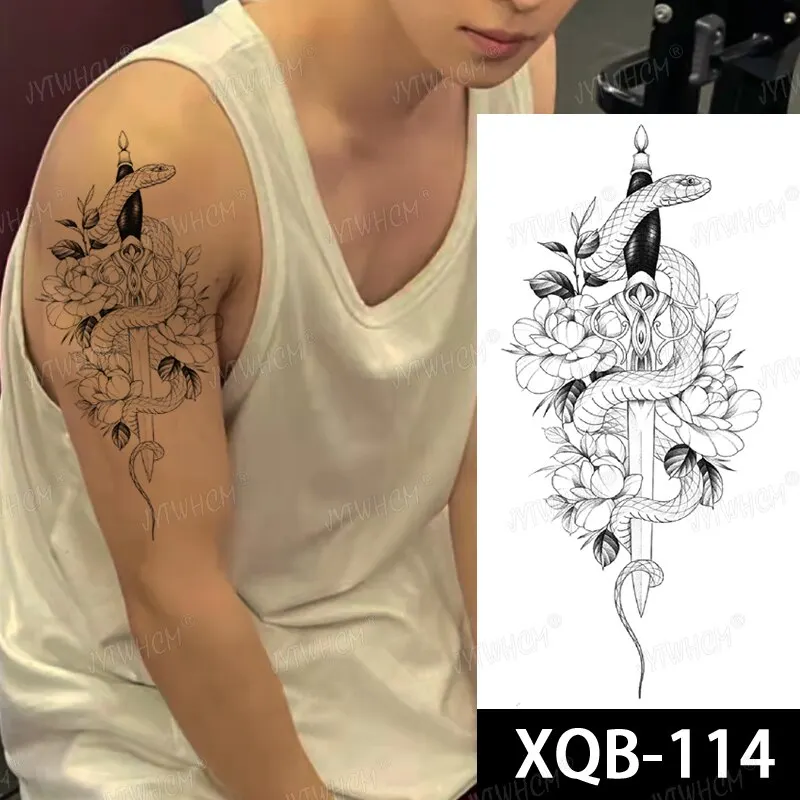 Sdrawing Hot Water Transfer Fake Tattoo Waterproof Temporary Tattoo Sticker For Men Women Wolf Arm Neck Tattoo Flash Tattoo Sleeve