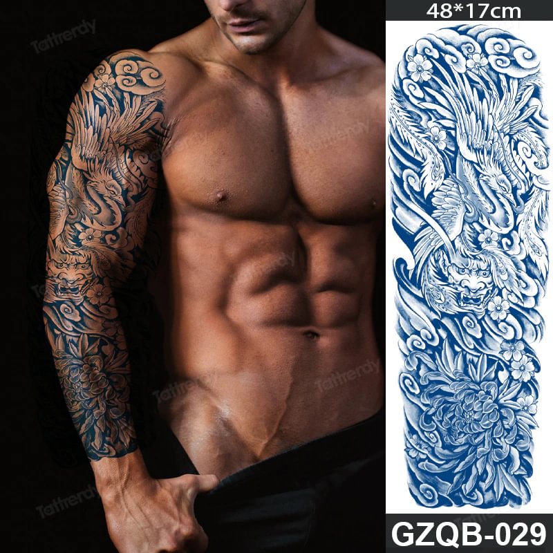 Sdrawing transfer tattoo fake large size full arm tattoo sleeve juice ink long lasting waterproof temporary tattoos men body art