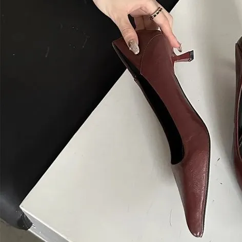 Yyvonne French New Leopard-Print Fine Heel Single Shoes Sexy Pointed High-Heeled High-Heeled High-Heeled Shoes Small-Size Velvet Cat Heels