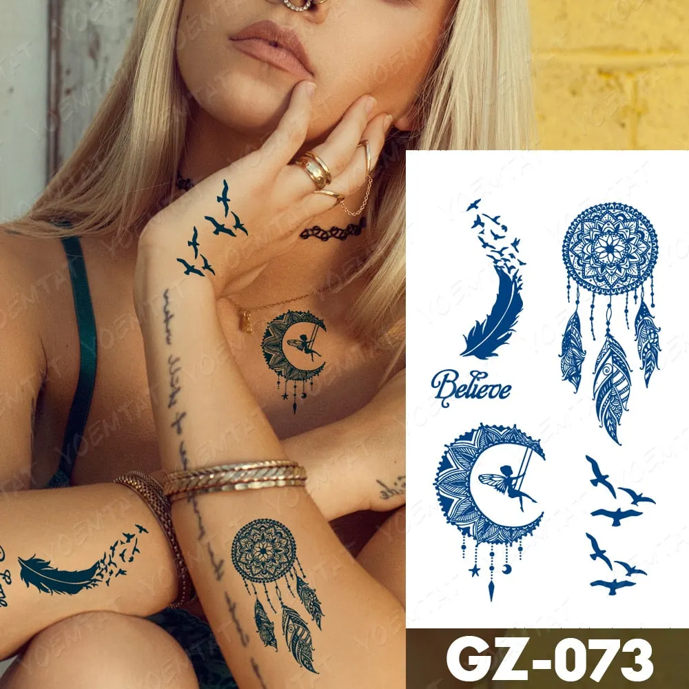 Juice Lasting Waterproof Temporary Tattoo Sticker Rose Butterfly Moon Sun Diamond Heartbeat Wave Flash Fake Tattoos Ink Body Art