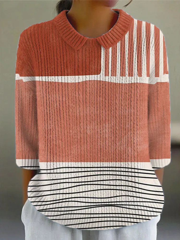 Women's Vintage Abstract Geometry Art Print Casual Pullover Sweater