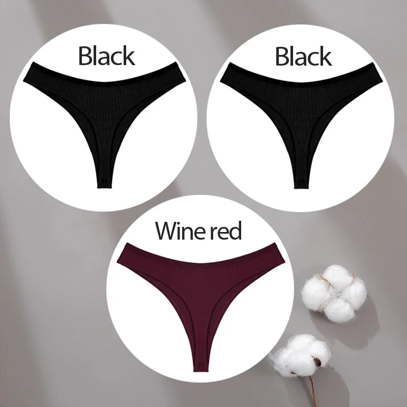 3PCS/Set Cotton Panties G-String Women Panties Sexy Underwear Female Lingerie Thong Briefs for Woman Solid Color Intimate Pantys