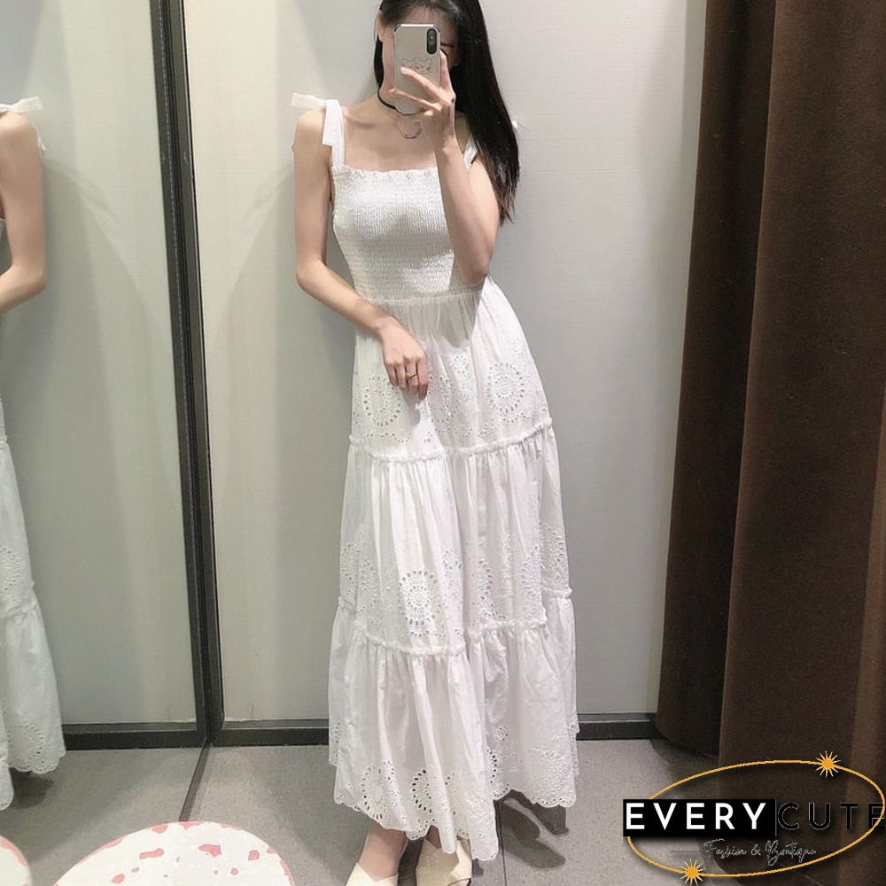 Spring Summer Women Sexy Hollow Backless Sling Midi Party Dress Fashion Patchwork Embroidery Boho Dresses Ladies Vestidos