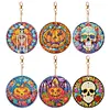 6PCS Diamond Painting Double Sided  Skull Glass Pumpkin Halloween Keychains Kit