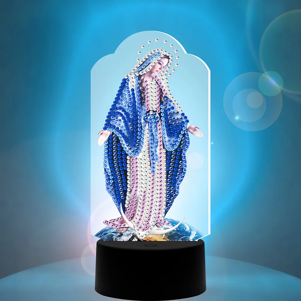 DIY Diamond Painting LED Light Goddess Religion Embroidery Night Lamp Decor