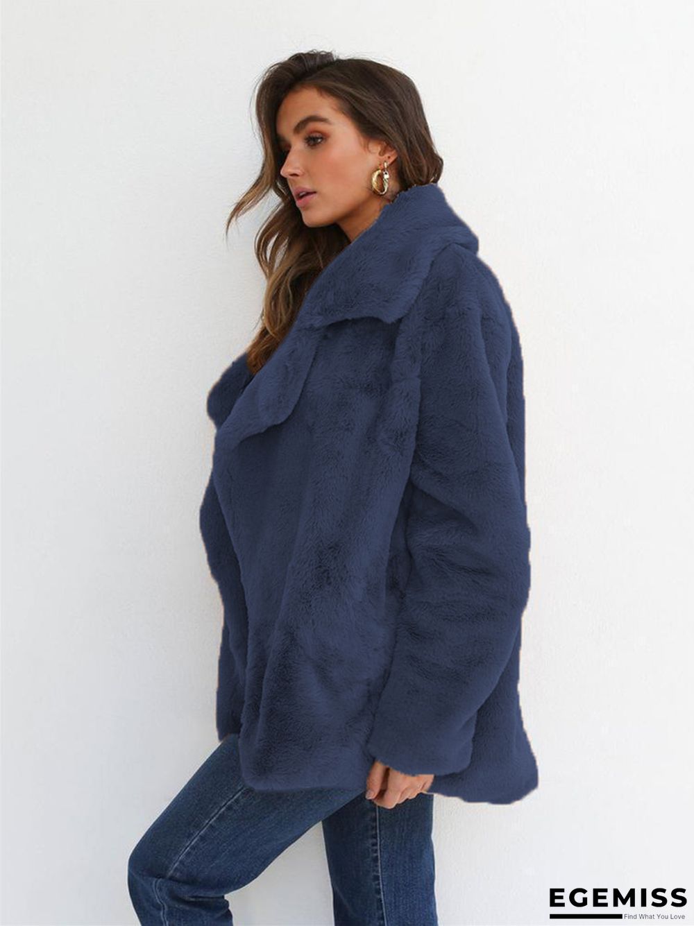 Fashion Solid Color Sexy Plush Lapel Coat | EGEMISS