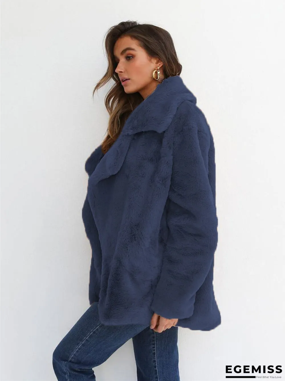 Fashion Solid Color Sexy Plush Lapel Coat | EGEMISS