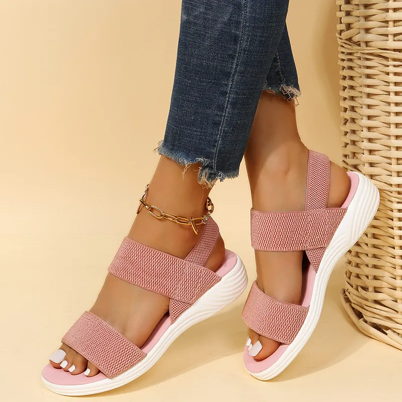 Yyvonne Sandals Women's 2025 Summer Thick-Sed Flat Heel And Fish Mouth Loose One Word With Large-Size Sandals Women's Shoes