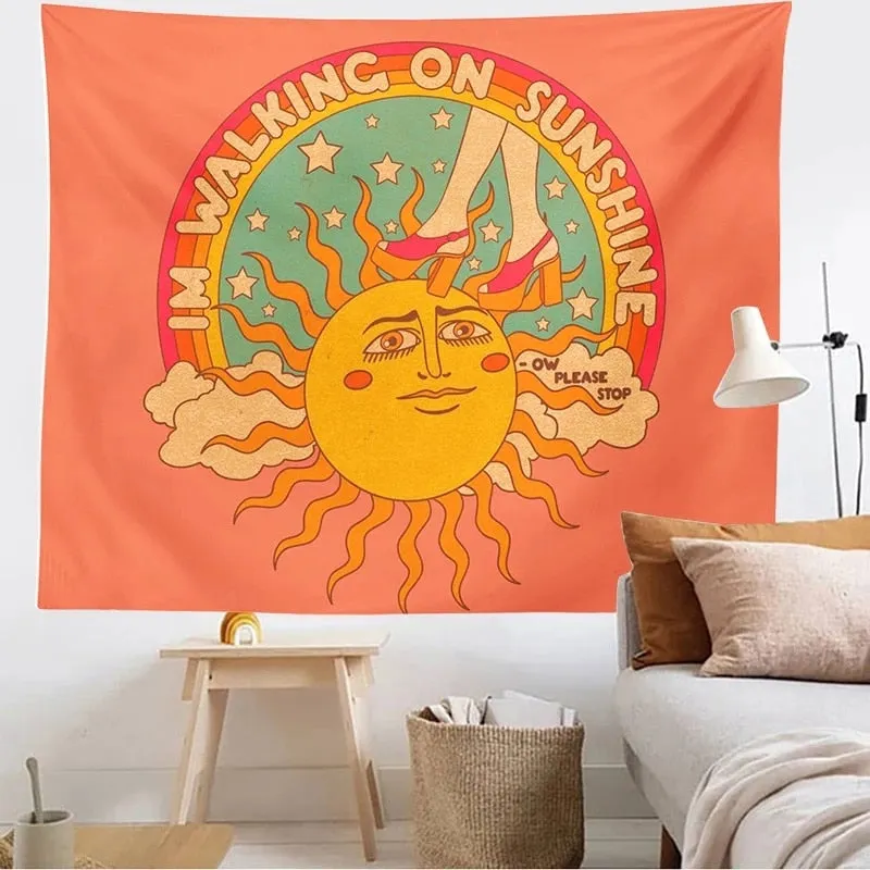 80s Aesthetic Tapestry Wall Hanging Colorful Sunshine Wall Decor Psychedelic Tapestry Decor Living Room Bedroom Bohemian Print