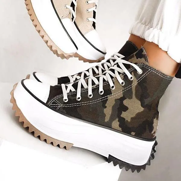 Yyvonne 2022 Women Platform Canvas Sneakers Lace-Up High Top Female Casual Shoes Fashion Zebra Pattern Lace Up Lady Sports Boots