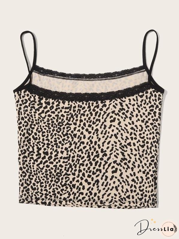 Lace Trim Leopard Print Cami Top
