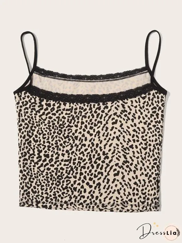 Lace Trim Leopard Print Cami Top