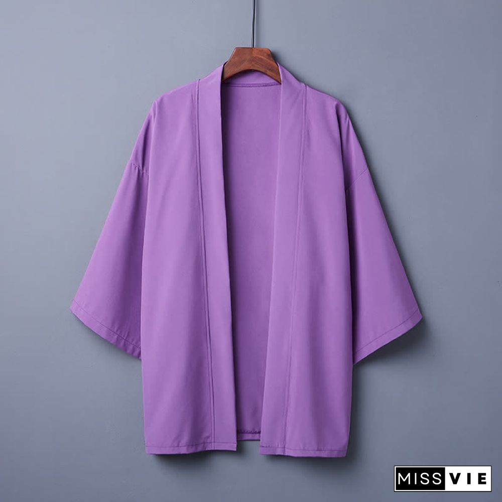 Vintage Pure Color Casual Cardigan Kimono Outerwear