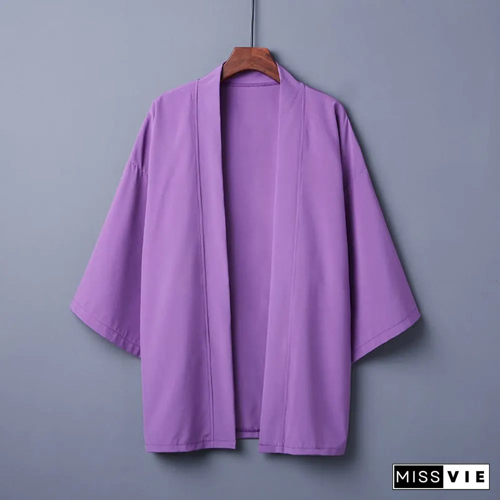 Vintage Pure Color Casual Cardigan Kimono Outerwear