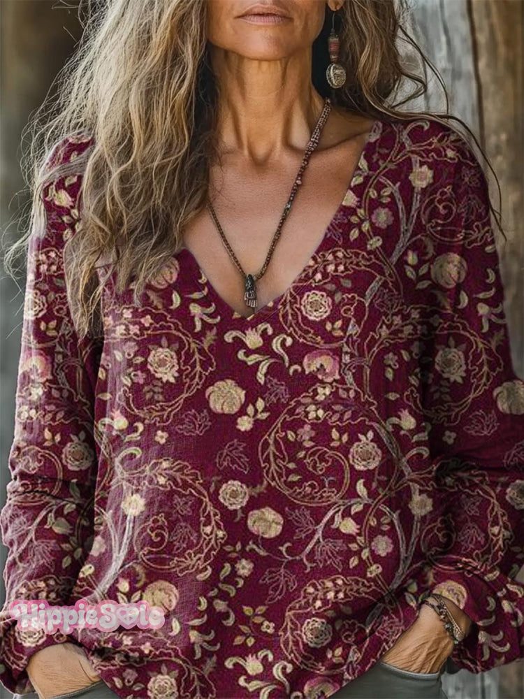 Women&rsquo;s Vintage Lovely Floral Art Print Casual Long Sleeve Comfortable Cotton Shirt Multicolor / S