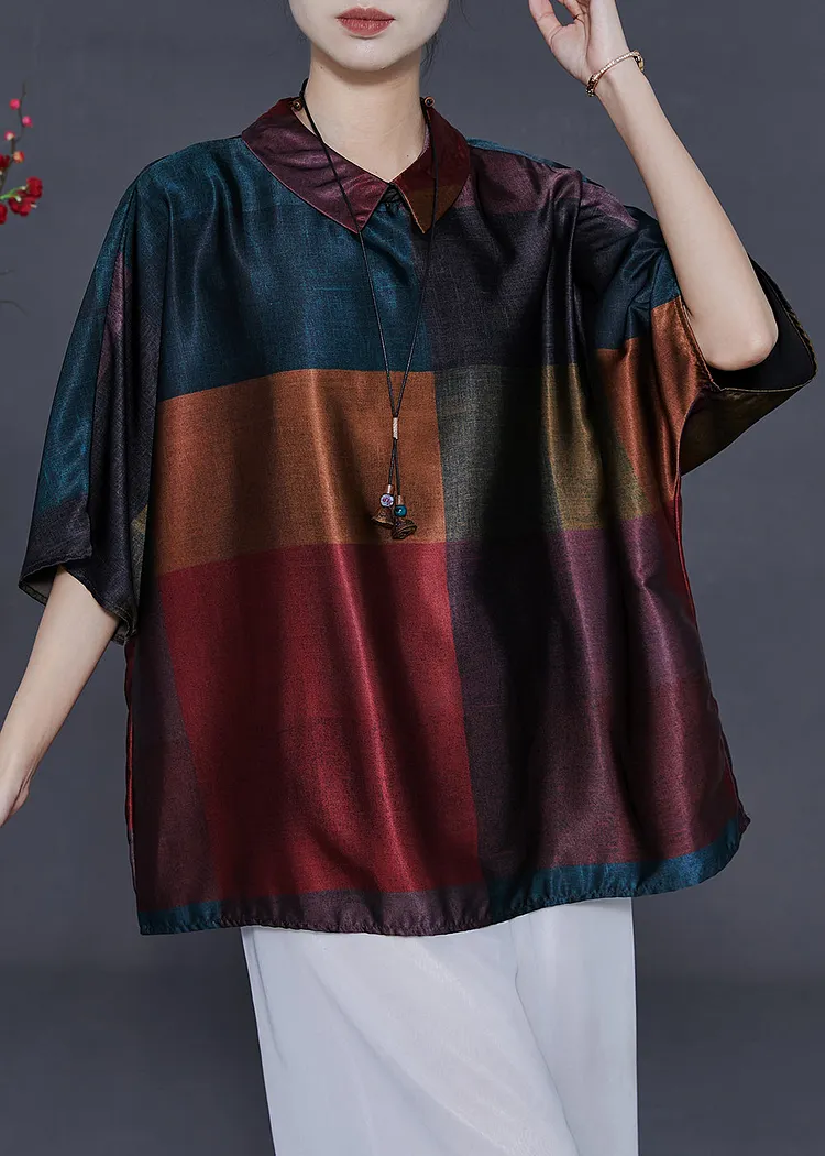 Vintage Colorblock Oversized Silk Shirts Summer