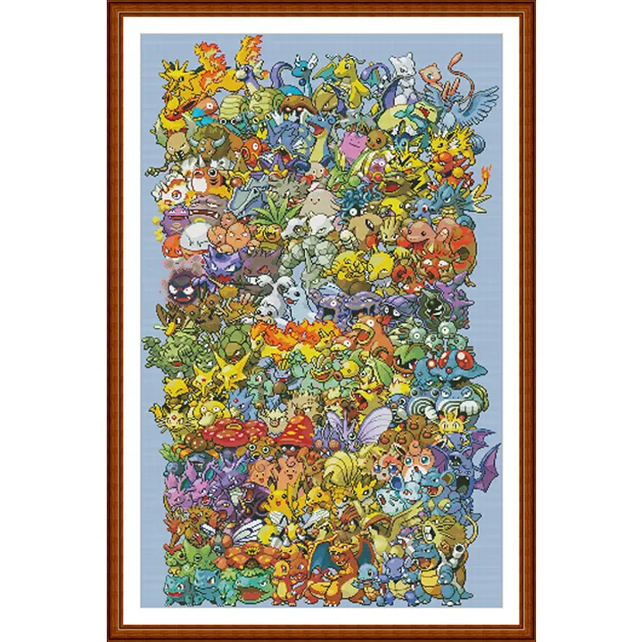 ZZ7068-Pokémon Generations1set DIY Printed Cross Stitch Kit,_