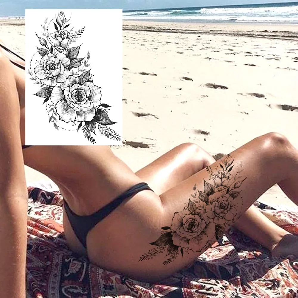 Realistic Sexy Peony Tattoos Temporary Women Adult Flower Arm Tattoos Sticker Waterproof Fake Floral Bloosom Body Leg Art Tatoos 530-1