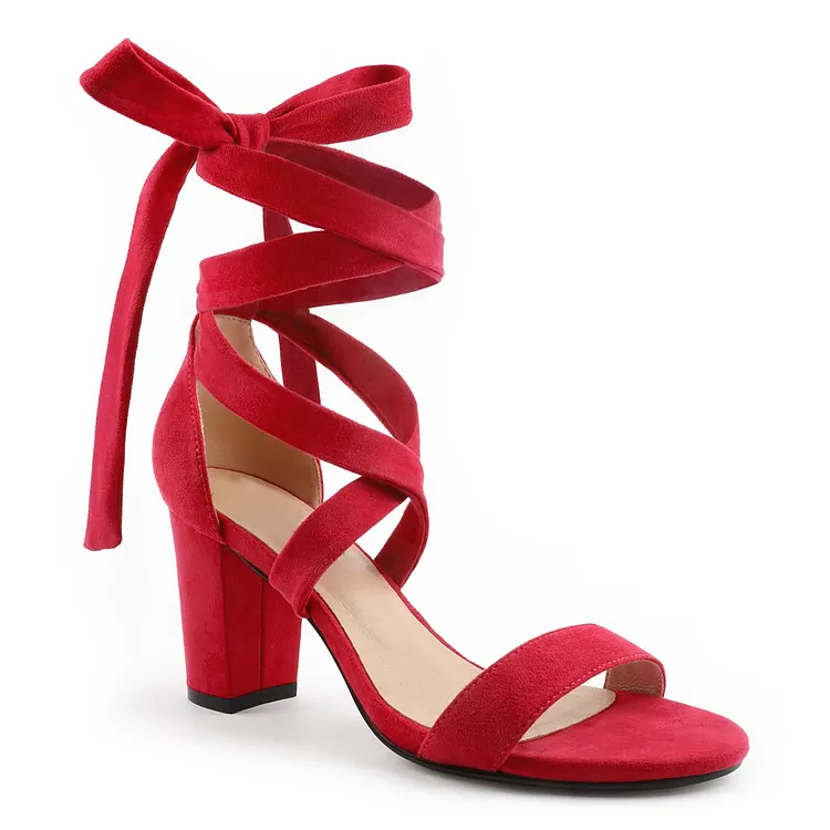 80mm Women's Lace Up Heels Chunky Block Heel Strappy Sandals VOCOSI VOCOSI