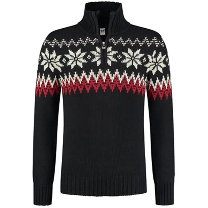 Vintage Warmth Myking Knit Jacquard Icelandic Half Zip Collar Sweater（Unisex ）