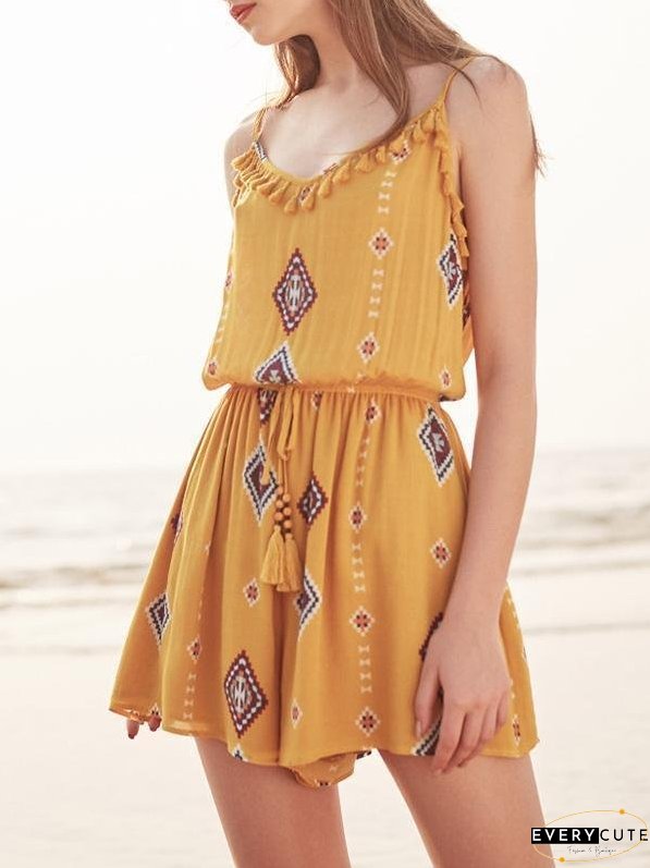 Print Spaghetti Strap Tassel Bohemia Rompers