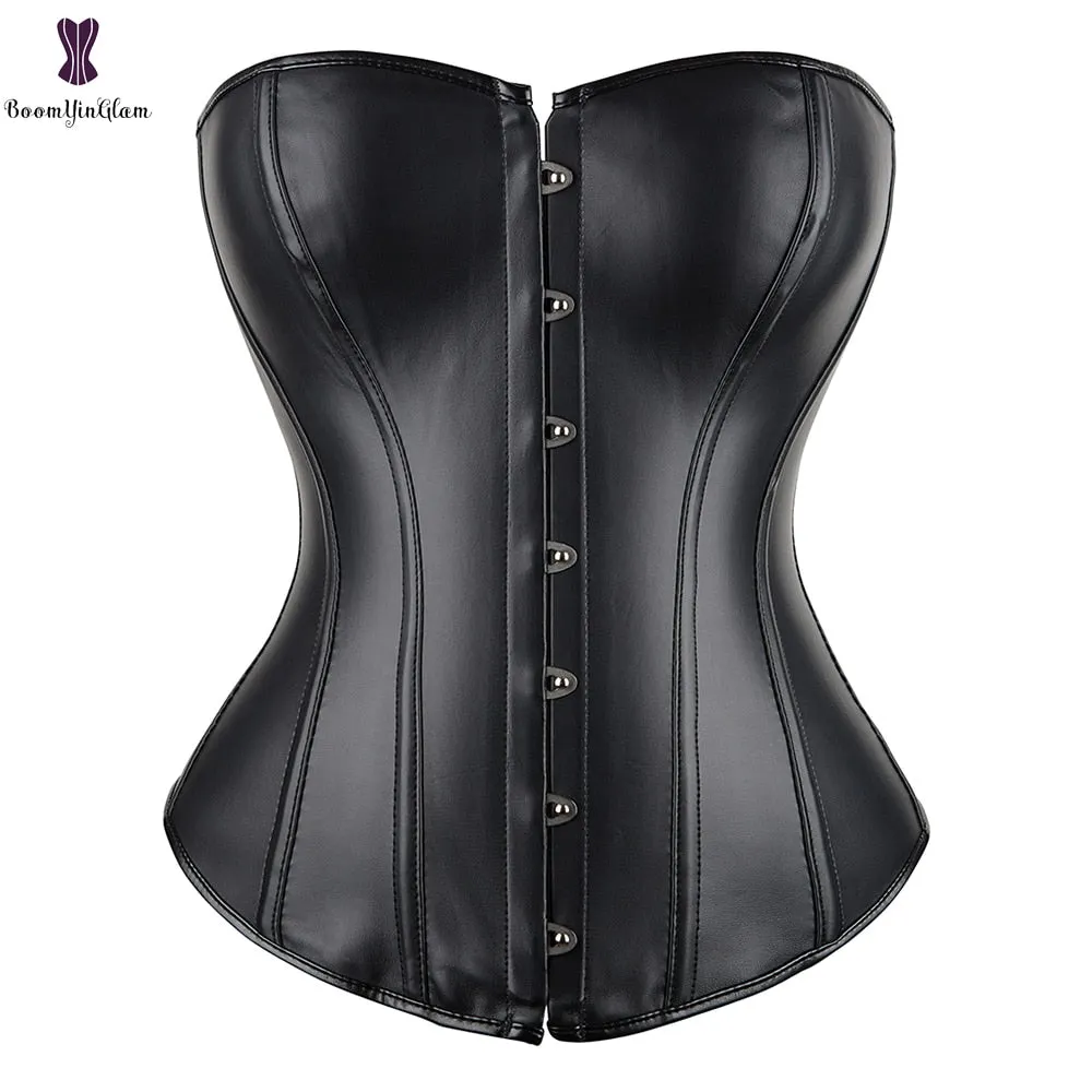 Plus Size Red Women Body Shapewear Overbust Corselet Gothic Stempunk Leather Boned Corset Bustier 813#
