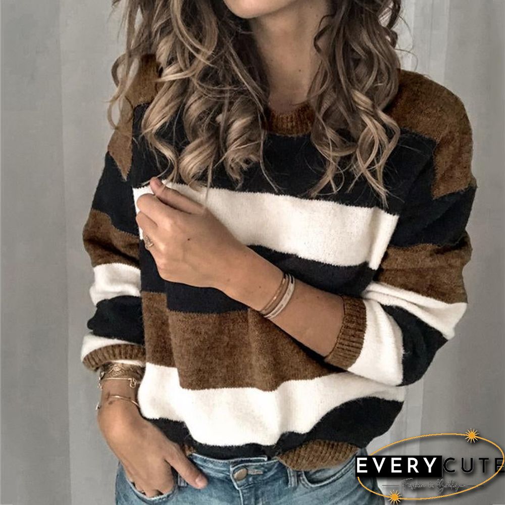 Striped Crew Neck Long Sleeve Pullover