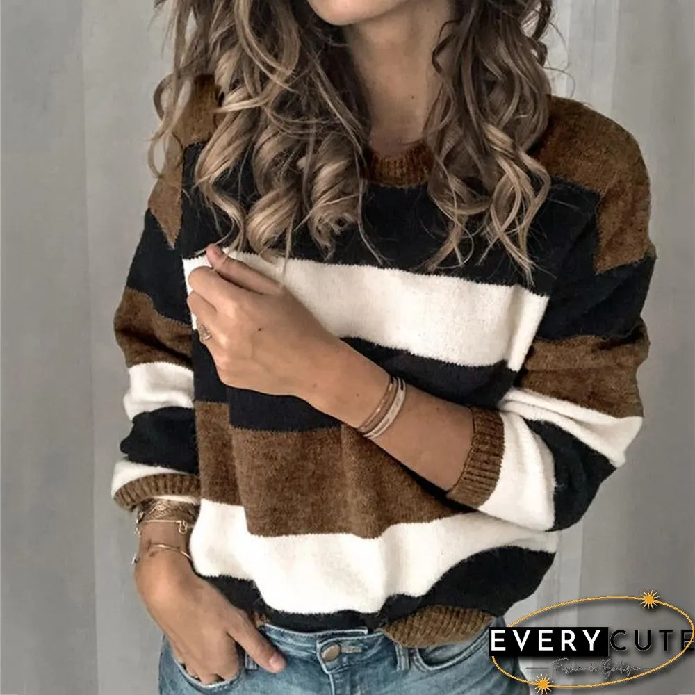 Striped Crew Neck Long Sleeve Pullover