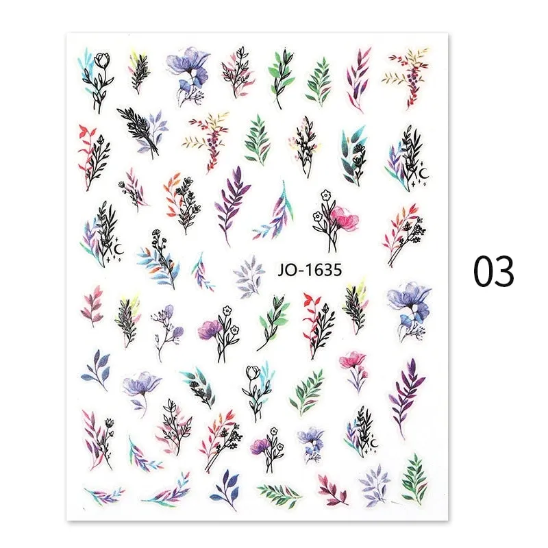 Geometric Lines Flowers Leaves 3D Nail Sticker Figure Woman Face Pattern Special Self Adhesive Nail Art Decals Manicures Sliders-Nail Inspo