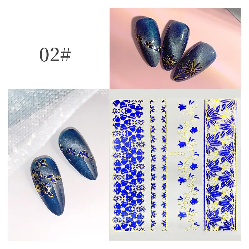 3D Flower Lace Nail Stickers iridescent Bronzing Floral Leaf Transfer Stickers For Nails Manicuring Accessories