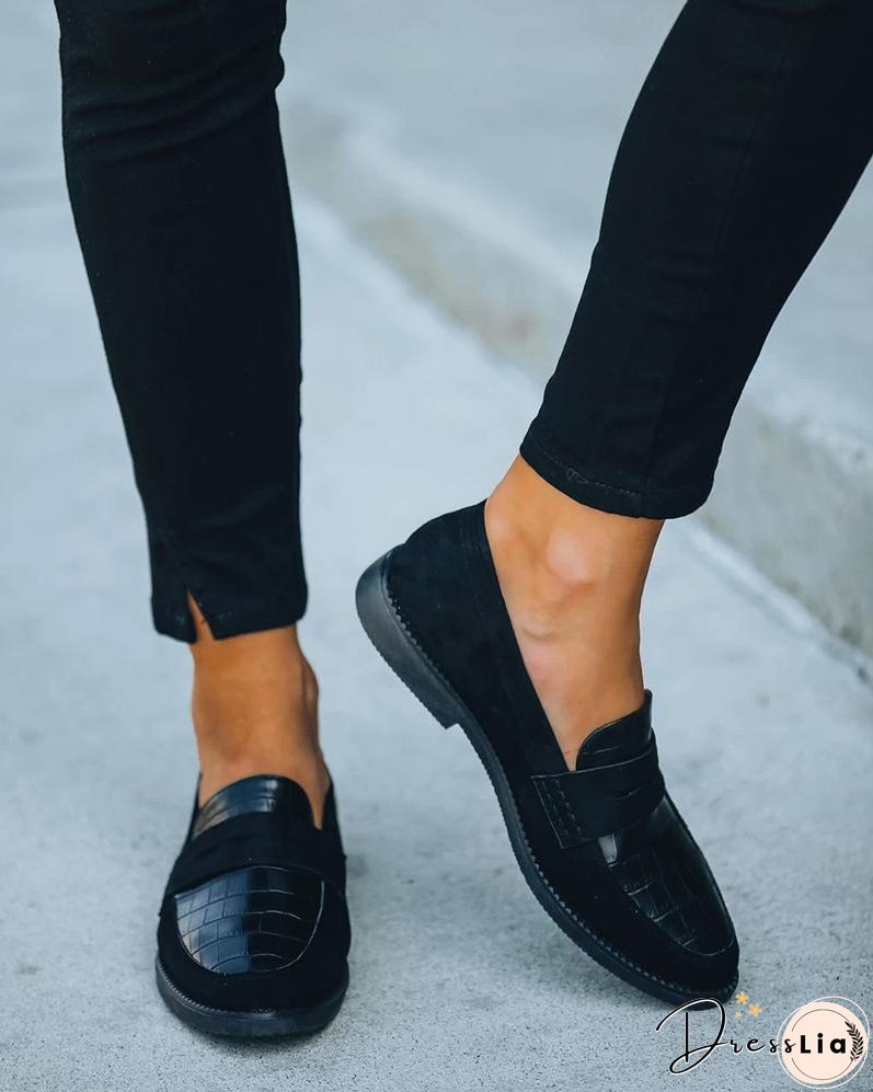 Solid Round Toe Leather Flat Loafer