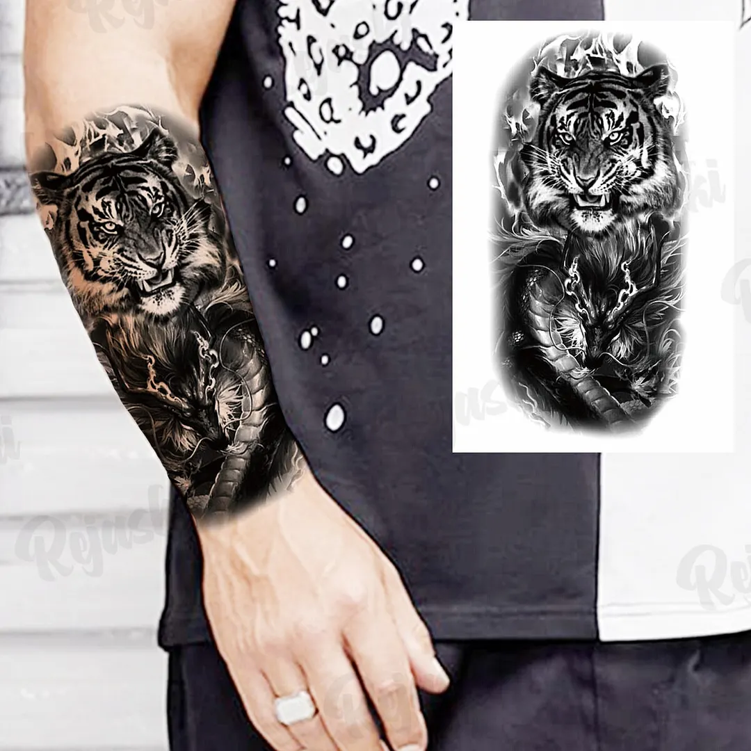 Sdrawing Thorns Temporary Tattoos For Adults Men Realistic Totem Maori Lion Compass Flower Tiger Fake Tattoo StickerArm Tatoos DIY