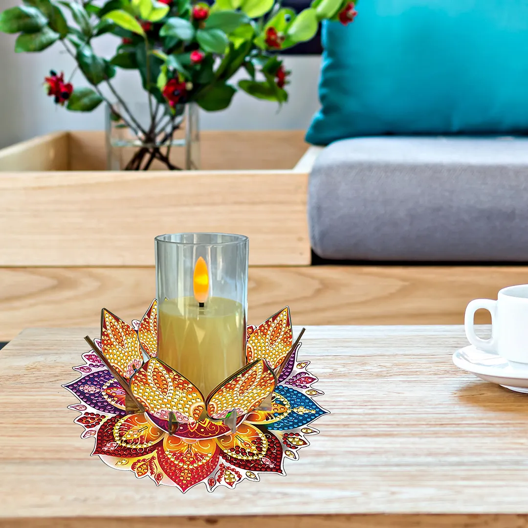 Mandala Lotus-H Acrylic DIY Diamond Painting Candle Holders Without Candles Crystal Painting Tealight Candle Stand Table Centerpiece for Adults Beginners Home Party Decor