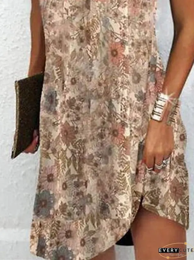 Casual Dress Summer Dress Print Dress Floral Print Halter Mini Dress Active Fashion Outdoor Daily Sleeveless Regular Fit Khaki Spring Summer S M L XL XXL for Women