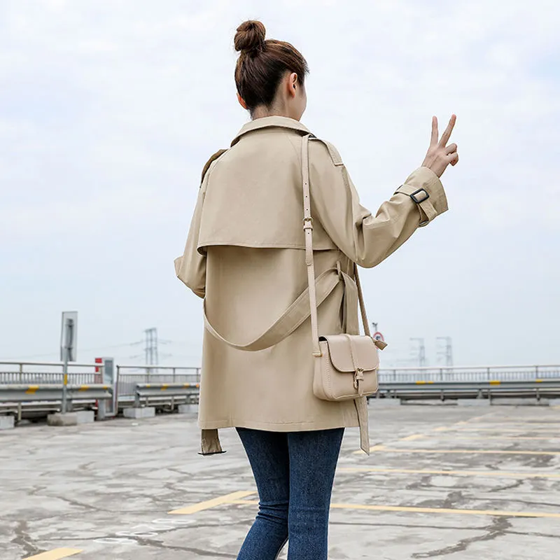 Ailegogo Spring Women Trench Coat Casual Streetwear Double Breasted Belt Female Coats Fashion Korean Loose Fit Outwear