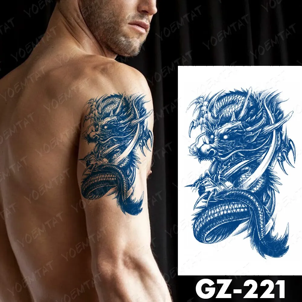 Sdrawing Lasting Ink Tattoos Body Art Waterproof Temporary Tattoo Sticker Line Dragon Tiger Totem Tatoo Arm Fake Fox Whale Tatto