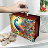 (US Local)Diamond Painting Piggy Bank Wooden Coin Bank Storage Box Kit (Peacock)