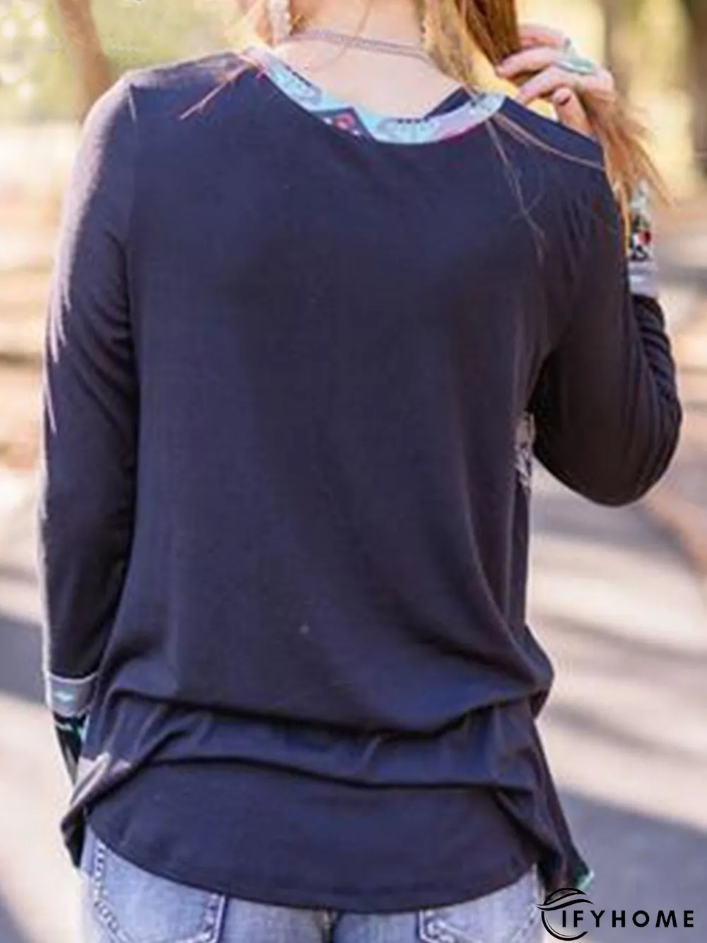 Long Sleeve Crew Neck Geometric Shift T-shirt | IFYHOME
