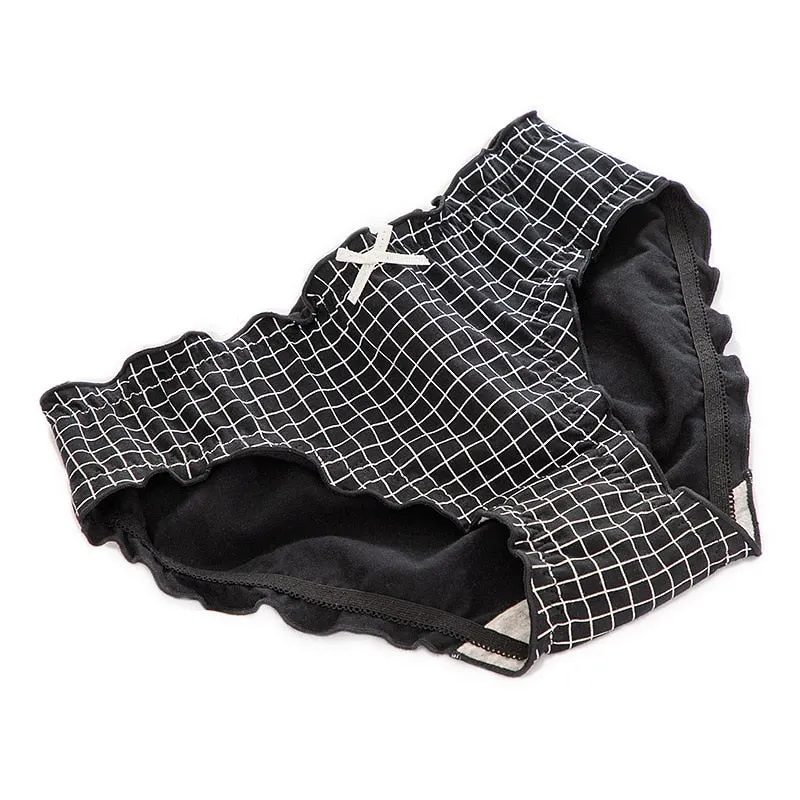 Women's Cotton Panties Black Girl's Briefs Cute Girl's Comfort Underpants Mid Waist Pure Cotton Female Underwear  Plaid Shorts